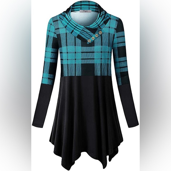 NEW Medium Cestyle Women's Long Sleeve Cowl Neck Asymmetrical Tunic Top Black Bl - Picture 1 of 12
